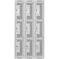 Casiers Clean Line, 3 niveaux, Bloc de 3, 36" x 12" x 72", Acier, Gris, Rivet (assembl&eacute;), Perfor&eacute; Helyx Safety & Industrial Supplies