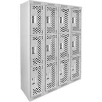 Casiers Clean Line, 3 niveaux, Bloc de 4, 48" x 12" x 72", Acier, Gris, Rivet (assembl&eacute;), Perfor&eacute; Helyx Safety & Industrial Supplies