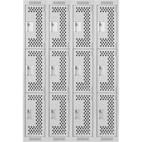 Casiers Clean Line, 3 niveaux, Bloc de 4, 48" x 12" x 72", Acier, Gris, Rivet (assembl&eacute;), Perfor&eacute; Helyx Safety & Industrial Supplies