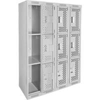 Casiers Clean Line, 3 niveaux, Bloc de 4, 48" x 12" x 72", Acier, Gris, Rivet (assembl&eacute;), Perfor&eacute; Helyx Safety & Industrial Supplies