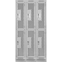 Casiers Clean Line, 2 niveaux, Bloc de 3, 36" x 18" x 76", Acier, Gris, Rivet (assembl&eacute;), Perfor&eacute; Helyx Safety & Industrial Supplies