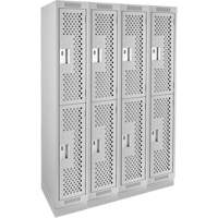 Casiers Clean Line, 2 niveaux, Bloc de 4, 48" x 15" x 76", Acier, Gris, Rivet (assembl&eacute;), Perfor&eacute; Helyx Safety & Industrial Supplies