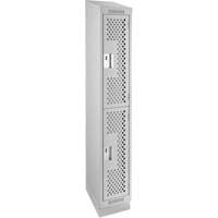 Clean Line Lockers, 2 -tier, 12" x 12" x 82", Steel, Grey, Rivet (Assembled), Perforated Helyx Safety & Industrial Supplies