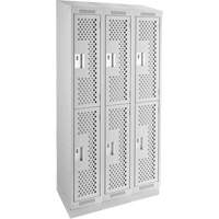 Casiers Clean Line, 2 niveaux, Bloc de 3, 36" x 15" x 82", Acier, Gris, Rivet (assembl&eacute;), Perfor&eacute; Helyx Safety & Industrial Supplies
