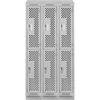 Casiers Clean Line, 2 niveaux, Bloc de 3, 36" x 15" x 82", Acier, Gris, Rivet (assembl&eacute;), Perfor&eacute; Helyx Safety & Industrial Supplies