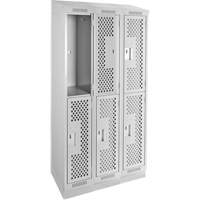Casiers Clean Line, 2 niveaux, Bloc de 3, 36" x 15" x 82", Acier, Gris, Rivet (assembl&eacute;), Perfor&eacute; Helyx Safety & Industrial Supplies