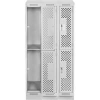 Casiers Clean Line, 2 niveaux, Bloc de 3, 36" x 15" x 82", Acier, Gris, Rivet (assembl&eacute;), Perfor&eacute; Helyx Safety & Industrial Supplies