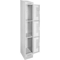 Clean Line Lockers, 3 -tier, 12" x 12" x 82", Steel, Grey, Rivet (Assembled), Perforated Helyx Safety & Industrial Supplies