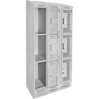Casiers Clean Line, 3 niveaux, Bloc de 3, 36" x 12" x 82", Acier, Gris, Rivet (assembl&eacute;), Perfor&eacute; Helyx Safety & Industrial Supplies