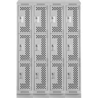 Casiers Clean Line, 3 niveaux, Bloc de 4, 48" x 12" x 82", Acier, Gris, Rivet (assembl&eacute;), Perfor&eacute; Helyx Safety & Industrial Supplies