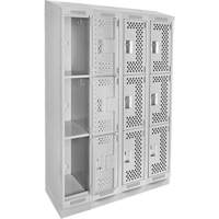Casiers Clean Line, 3 niveaux, Bloc de 4, 48" x 12" x 82", Acier, Gris, Rivet (assembl&eacute;), Perfor&eacute; Helyx Safety & Industrial Supplies