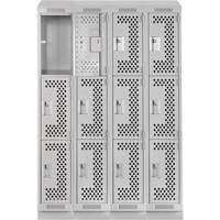 Casiers Clean Line, 3 niveaux, Bloc de 4, 48" x 12" x 82", Acier, Gris, Rivet (assembl&eacute;), Perfor&eacute; Helyx Safety & Industrial Supplies