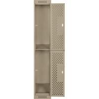 Casiers Clean Line, 2 niveaux, 12" x 15" x 72", Acier, Beige, Rivet (assembl&eacute;), Perfor&eacute; Helyx Safety & Industrial Supplies