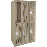 Casiers Clean Line, 2 niveaux, Bloc de 3, 36" x 15" x 72", Acier, Beige, Rivet (assembl&eacute;), Perfor&eacute; Helyx Safety & Industrial Supplies