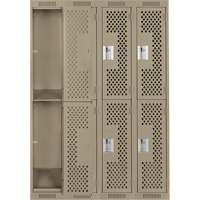 Casiers Clean Line, 2 niveaux, Bloc de 4, 48" x 15" x 72", Acier, Beige, Rivet (assembl&eacute;), Perfor&eacute; Helyx Safety & Industrial Supplies
