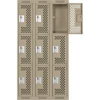 Casiers Clean Line, 3 niveaux, Bloc de 3, 36" x 12" x 72", Acier, Beige, Rivet (assembl&eacute;), Perfor&eacute; Helyx Safety & Industrial Supplies