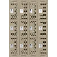 Casiers Clean Line, 3 niveaux, Bloc de 4, 48" x 12" x 72", Acier, Beige, Rivet (assembl&eacute;), Perfor&eacute; Helyx Safety & Industrial Supplies