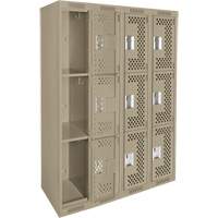 Casiers Clean Line, 3 niveaux, Bloc de 4, 48" x 12" x 72", Acier, Beige, Rivet (assembl&eacute;), Perfor&eacute; Helyx Safety & Industrial Supplies