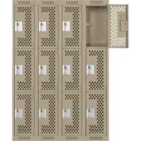 Casiers Clean Line, 3 niveaux, Bloc de 4, 48" x 12" x 72", Acier, Beige, Rivet (assembl&eacute;), Perfor&eacute; Helyx Safety & Industrial Supplies