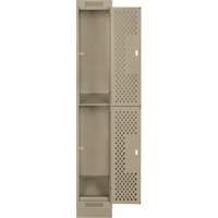 Clean Line Lockers, 2 -tier, 12" x 12" x 76", Steel, Beige, Rivet (Assembled), Perforated Helyx Safety & Industrial Supplies