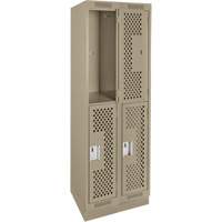 Casiers Clean Line, 2 niveaux, Bloc de 2, 24" x 15" x 76", Acier, Beige, Rivet (assembl&eacute;), Perfor&eacute; Helyx Safety & Industrial Supplies