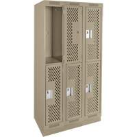 Casiers Clean Line, 2 niveaux, Bloc de 3, 36" x 18" x 76", Acier, Beige, Rivet (assembl&eacute;), Perfor&eacute; Helyx Safety & Industrial Supplies