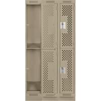 Casiers Clean Line, 2 niveaux, Bloc de 3, 36" x 18" x 76", Acier, Beige, Rivet (assembl&eacute;), Perfor&eacute; Helyx Safety & Industrial Supplies