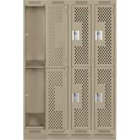 Casiers Clean Line, 2 niveaux, Bloc de 4, 48" x 15" x 76", Acier, Beige, Rivet (assembl&eacute;), Perfor&eacute; Helyx Safety & Industrial Supplies