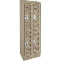 Casiers Clean Line, 2 niveaux, Bloc de 2, 24" x 15" x 82", Acier, Beige, Rivet (assembl&eacute;), Perfor&eacute; Helyx Safety & Industrial Supplies