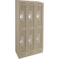 Casiers Clean Line, 2 niveaux, Bloc de 3, 36" x 15" x 82", Acier, Beige, Rivet (assembl&eacute;), Perfor&eacute; Helyx Safety & Industrial Supplies
