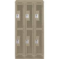 Casiers Clean Line, 2 niveaux, Bloc de 3, 36" x 15" x 82", Acier, Beige, Rivet (assembl&eacute;), Perfor&eacute; Helyx Safety & Industrial Supplies