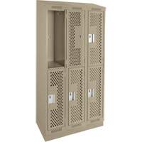 Casiers Clean Line, 2 niveaux, Bloc de 3, 36" x 15" x 82", Acier, Beige, Rivet (assembl&eacute;), Perfor&eacute; Helyx Safety & Industrial Supplies