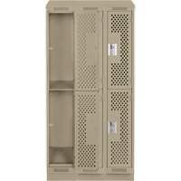 Casiers Clean Line, 2 niveaux, Bloc de 3, 36" x 15" x 82", Acier, Beige, Rivet (assembl&eacute;), Perfor&eacute; Helyx Safety & Industrial Supplies