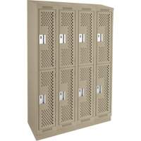 Casiers Clean Line, 2 niveaux, Bloc de 4, 48" x 15" x 82", Acier, Beige, Rivet (assembl&eacute;), Perfor&eacute; Helyx Safety & Industrial Supplies