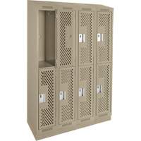 Casiers Clean Line, 2 niveaux, Bloc de 4, 48" x 15" x 82", Acier, Beige, Rivet (assembl&eacute;), Perfor&eacute; Helyx Safety & Industrial Supplies