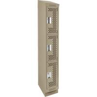 Clean Line Lockers, 3 -tier, 12" x 12" x 82", Steel, Beige, Rivet (Assembled), Perforated Helyx Safety & Industrial Supplies