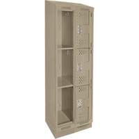 Casiers Clean Line, 3 niveaux, Bloc de 2, 24" x 12" x 82", Acier, Beige, Rivet (assembl&eacute;), Perfor&eacute; Helyx Safety & Industrial Supplies