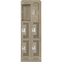 Casiers Clean Line, 3 niveaux, Bloc de 2, 24" x 12" x 82", Acier, Beige, Rivet (assembl&eacute;), Perfor&eacute; Helyx Safety & Industrial Supplies
