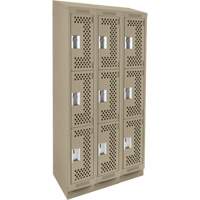 Casiers Clean Line, 3 niveaux, Bloc de 3, 36" x 12" x 82", Acier, Beige, Rivet (assembl&eacute;), Perfor&eacute; Helyx Safety & Industrial Supplies