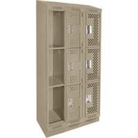 Casiers Clean Line, 3 niveaux, Bloc de 3, 36" x 12" x 82", Acier, Beige, Rivet (assembl&eacute;), Perfor&eacute; Helyx Safety & Industrial Supplies