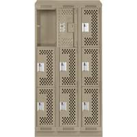 Casiers Clean Line, 3 niveaux, Bloc de 3, 36" x 12" x 82", Acier, Beige, Rivet (assembl&eacute;), Perfor&eacute; Helyx Safety & Industrial Supplies