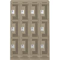 Casiers Clean Line, 3 niveaux, Bloc de 4, 48" x 12" x 82", Acier, Beige, Rivet (assembl&eacute;), Perfor&eacute; Helyx Safety & Industrial Supplies