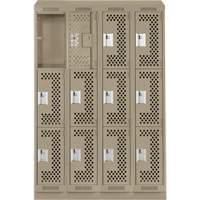 Casiers Clean Line, 3 niveaux, Bloc de 4, 48" x 12" x 82", Acier, Beige, Rivet (assembl&eacute;), Perfor&eacute; Helyx Safety & Industrial Supplies