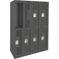 Casiers Clean Line, 2 niveaux, Bloc de 4, 48" x 15" x 72", Acier, Charbon, Rivet (assembl&eacute;), Perfor&eacute; Helyx Safety & Industrial Supplies