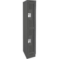 Clean Line Lockers, 2 -tier, 12" x 12" x 76", Steel, Charcoal, Rivet (Assembled), Perforated Helyx Safety & Industrial Supplies