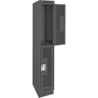 Clean Line Lockers, 2 -tier, 12" x 12" x 76", Steel, Charcoal, Rivet (Assembled), Perforated Helyx Safety & Industrial Supplies
