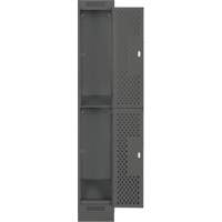 Clean Line Lockers, 2 -tier, 12" x 12" x 76", Steel, Charcoal, Rivet (Assembled), Perforated Helyx Safety & Industrial Supplies