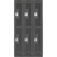 Casiers Clean Line, 2 niveaux, Bloc de 3, 36" x 18" x 76", Acier, Charbon, Rivet (assembl&eacute;), Perfor&eacute; Helyx Safety & Industrial Supplies