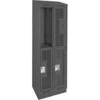 Casiers Clean Line, 2 niveaux, Bloc de 2, 24" x 15" x 82", Acier, Charbon, Rivet (assembl&eacute;), Perfor&eacute; Helyx Safety & Industrial Supplies