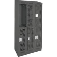 Casiers Clean Line, 2 niveaux, Bloc de 3, 36" x 15" x 82", Acier, Charbon, Rivet (assembl&eacute;), Perfor&eacute; Helyx Safety & Industrial Supplies